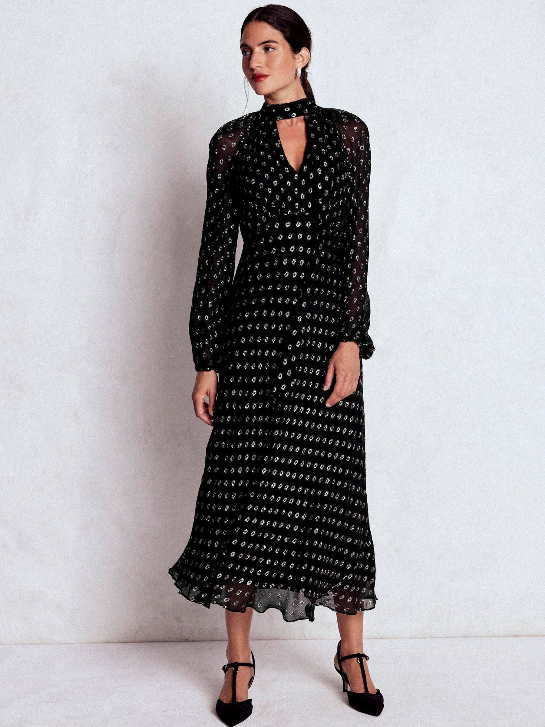 Boden Boden Black Tie Neck Midi Dress | Next US