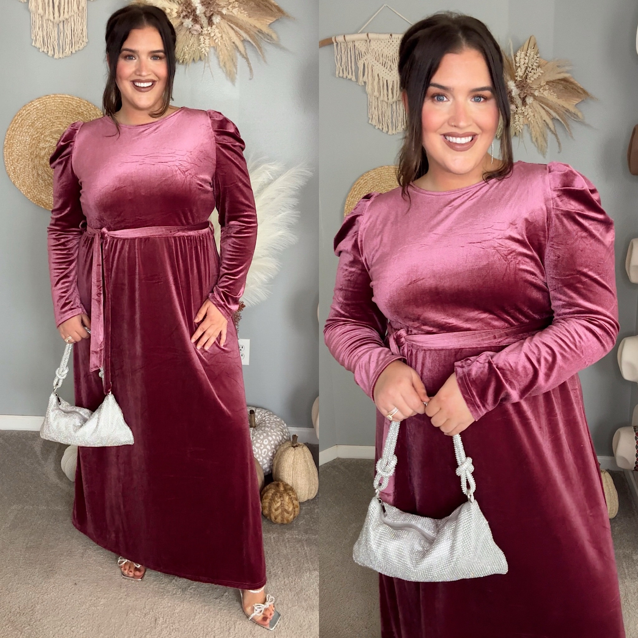 Amazon holiday velvet long sleeve dress 🥂 Winter wedding guest, party dress or NYE outfit. Size XXL runs generous would recommend a size down 

#LTKPlusSize #LTKHoliday #LTKParties