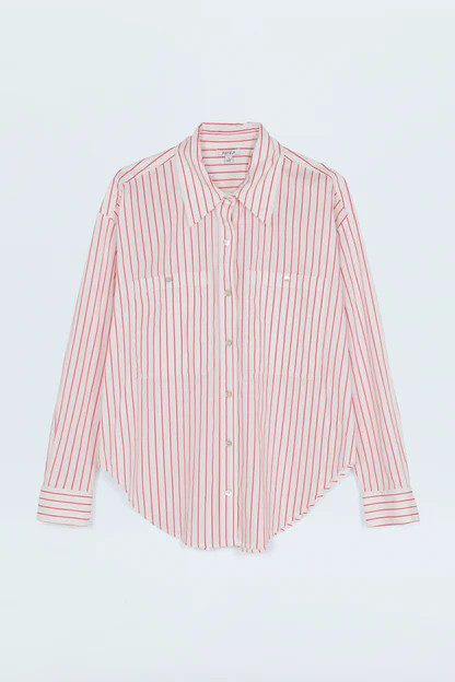 Samantha Oversized Button Up Shirt - Ruby Stripe | Pistola Denim