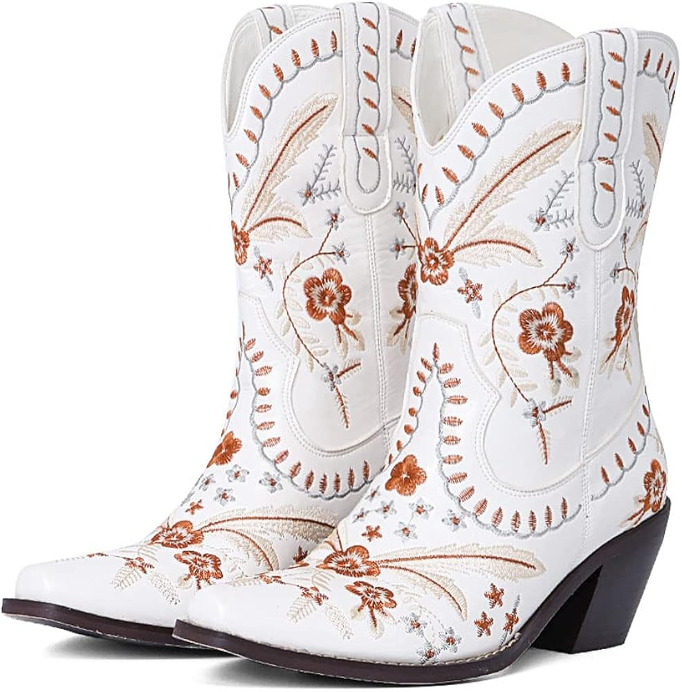 Uacllcau Cowboy Boots for Women Embroidered Floral Cowgirl Boots Low Chunky Heel Western Boots We... | Amazon (US)
