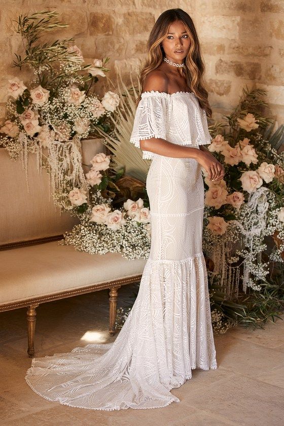 In My Life White Lace Off-the-Shoulder Mermaid Maxi Dress | Lulus (US)