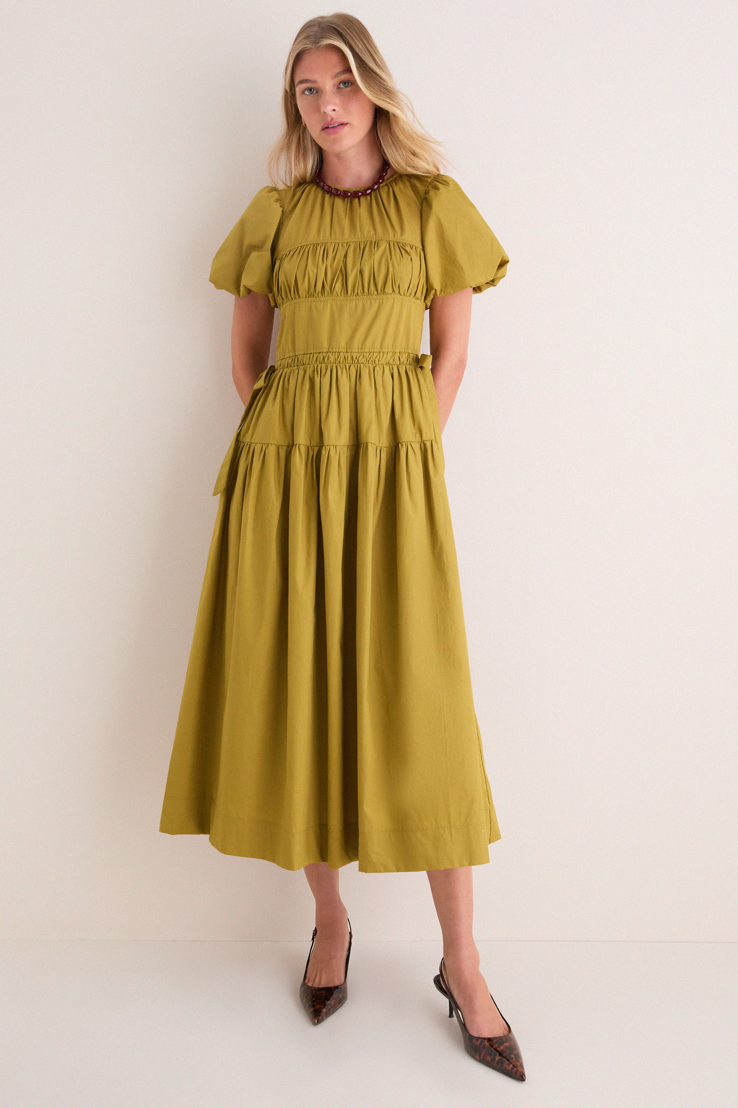 Citron Round Neck Puff Sleeve Midi Dress | Tuckernuck (US)