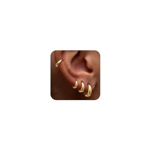 Foxgirl 4 Pairs Small Chunky Huggie Hoop Earrings for Women - Dainty 14K Gold Plated Hypoallergenic Lightweight Stack Earring Sets for Multiple Piercing Trendy Jewelry | Amazon (US)