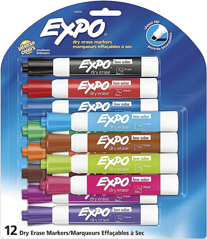 EXPO Low Odor Dry Erase Markers, Chisel Tip, Assorted Colors, 12 Count | Amazon (US)