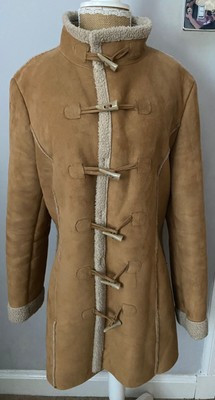 PER UNA FAUX SHEARLING SUEDETTE COAT DUFFLE TOGGLES BEIGE SIZE MEDIUM   | eBay | eBay UK