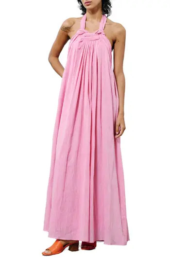 FRNCH Nouhad Knotted Cotton Maxi Sundress in Rose at Nordstrom Rack, Size X-Small | Nordstrom Rack