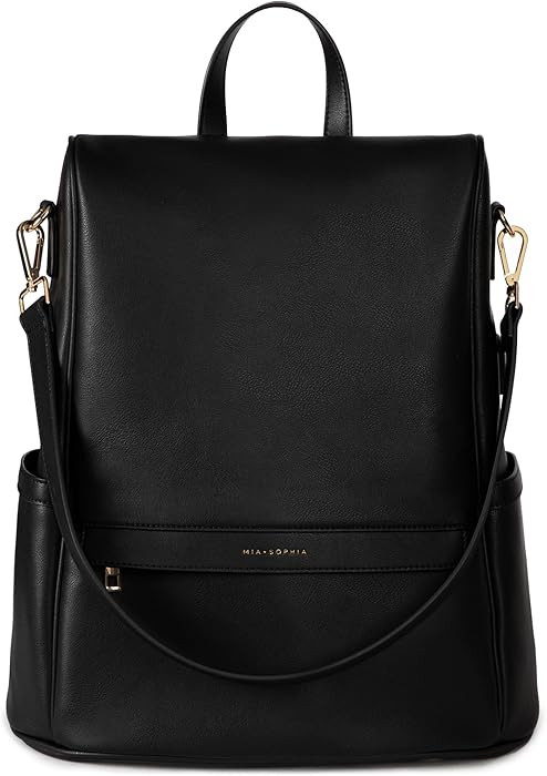 MIA + SOPHIA Leather Diaper Bag Backpack with USB Charging port, Changing Pad, Stroller Straps (B... | Amazon (US)