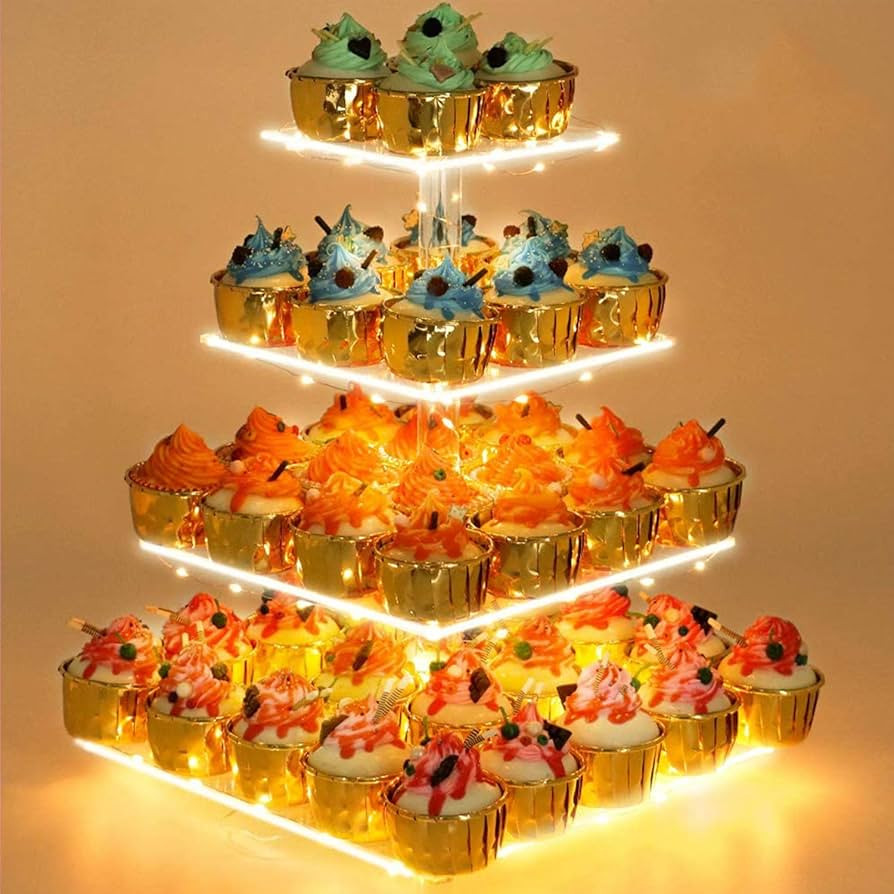 YestBuy 4 Tier Cupcake Stand Acrylic Tower Display with LED Light Premium Holder Dessert Tree Tow... | Amazon (US)