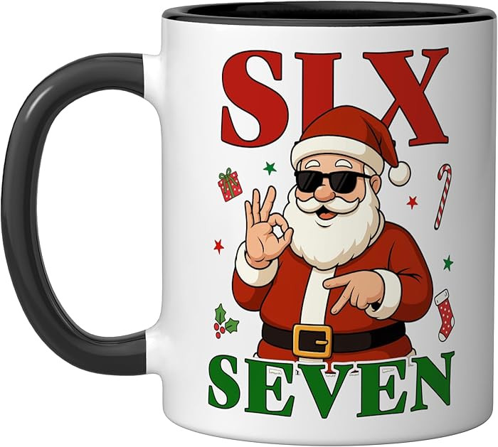 Six Seven Santa Christmas 67 Funny Gen Alpha Meme Ceramic Mug, Black/White | Amazon (US)
