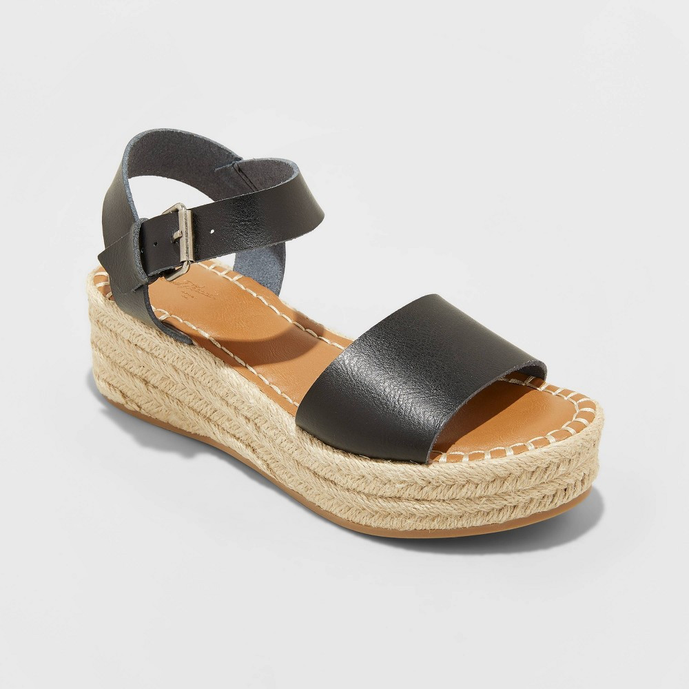 Women's Rae Wide Width Faux Leather Espadrille Platform Pumps - Universal Thread Black 9.5W, Women's | Target