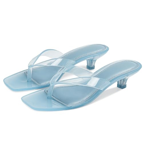 Amazon.com | Dsevht Jelly Kitten Heel Sandals for Women Flip Flop Thong Cute Low Small Heel Clear... | Amazon (US)