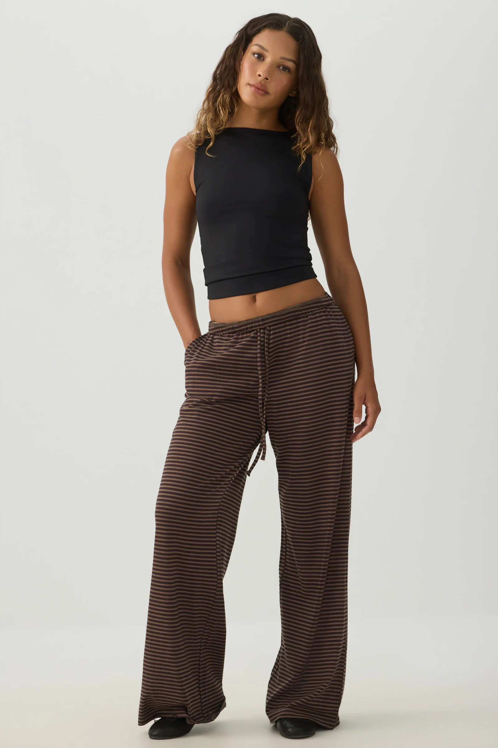 Striped Wide Leg Knit Pants Brown | Ardene Canada | Ardene US