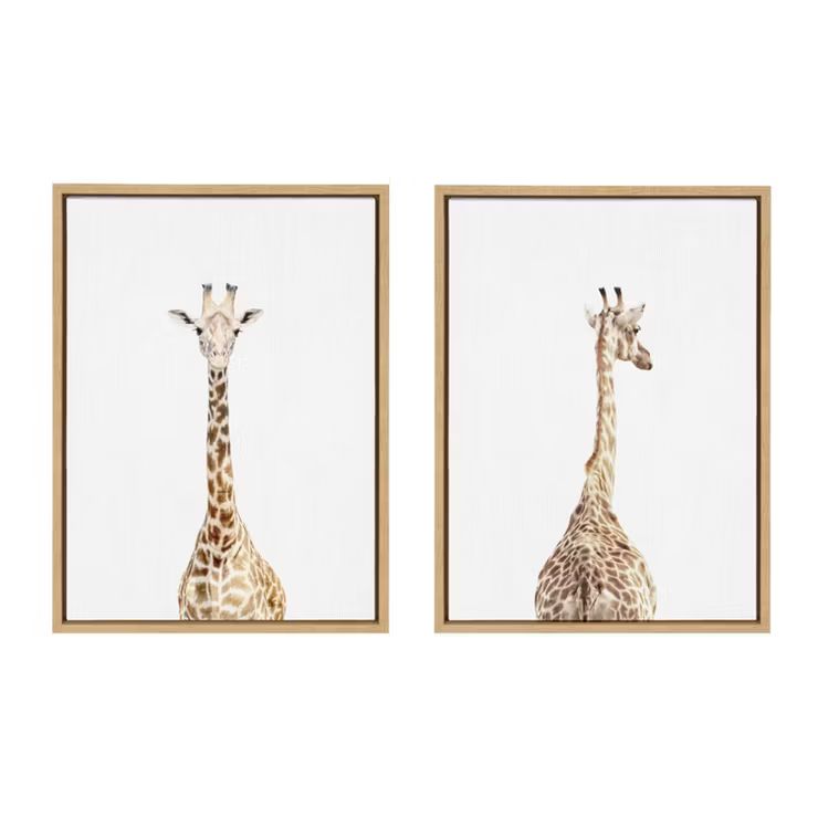 (Set of 2) 18" x 24" Sylvie Giraffe Front and Back by Amy Peterson Art Studio Natural Framed Canv... | Target