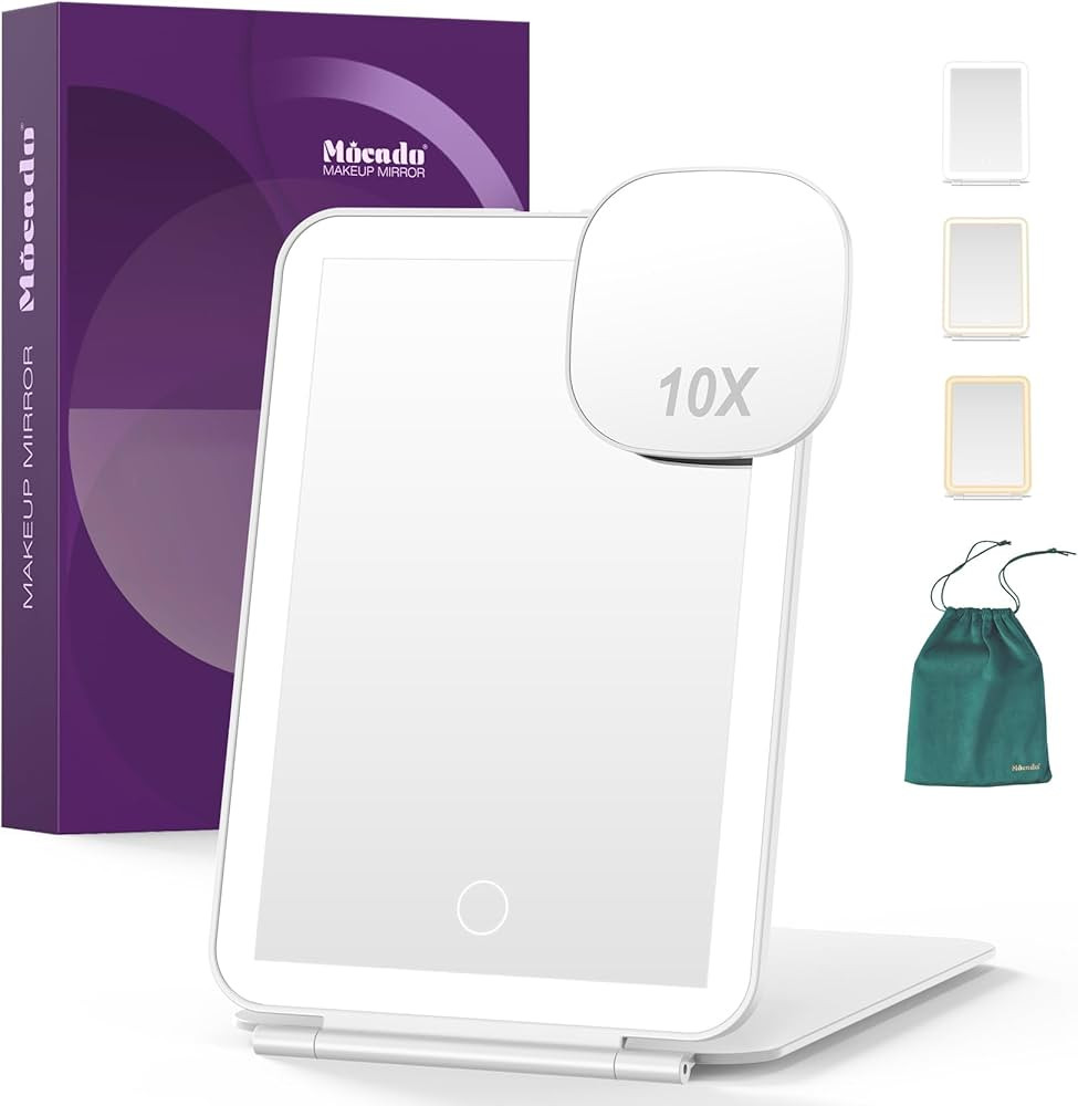 LED Foldable Travel Makeup Mirror - 5x7 inches 3 Colors Light Modes USB Rechargeable Touch Screen... | Amazon (US)