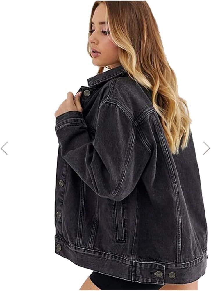 Cantonwalker Loose Women's Denim Jean Jacket,Oversize Vintage denim jacket,Long Sleeve Boyfriend Den | Amazon (US)