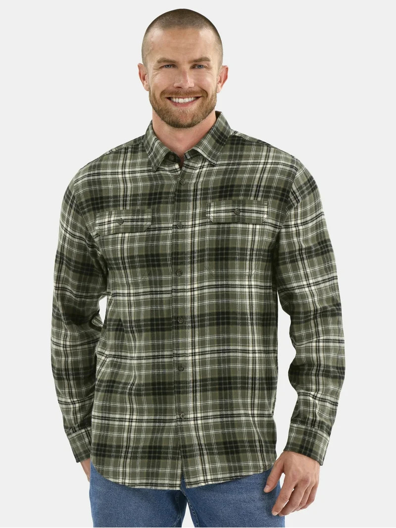 George Men's and Big Men's Double Pocket Flannel Shirt, Sizes XS-3XLT | Walmart (US)