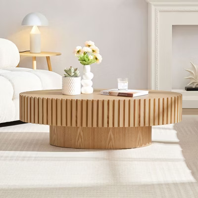 Oval Coffee Table Minimalist Fluted Center Table Accent Table, Natural Ash-ModernLuxe | Target