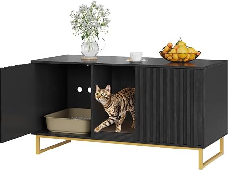 Cat Litter Box Enclosure for 2 Cats, 47.6’’ Litter Box Furniture Hidden with Scratch Pad, Dou... | Amazon (US)