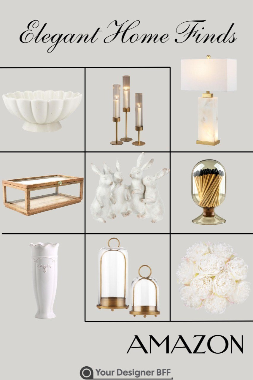 Elegant, refined, and timeless 🤍✨Sharing the most beautiful Amazon elegant home finds that instantly elevate your space. Think soft whites, warm brass, glass accents, and delicate details that create a sophisticated, designer-inspired look.From sculptural white bowls and classic floral arrangements to gold candlesticks, marble-style lamps, and chic glass cloches — these pieces add that layered, curated feel without the luxury price tag. I’m especially loving the subtle bunny accents and the glass display box for styling coffee tables or shelves.If your vibe is polished, neutral, and effortlessly elevated… these finds are for you.Everything is linked — your designer BFF always has the best finds. 🤍

#LTKSpringSale #LTKSeasonal #LTKHome