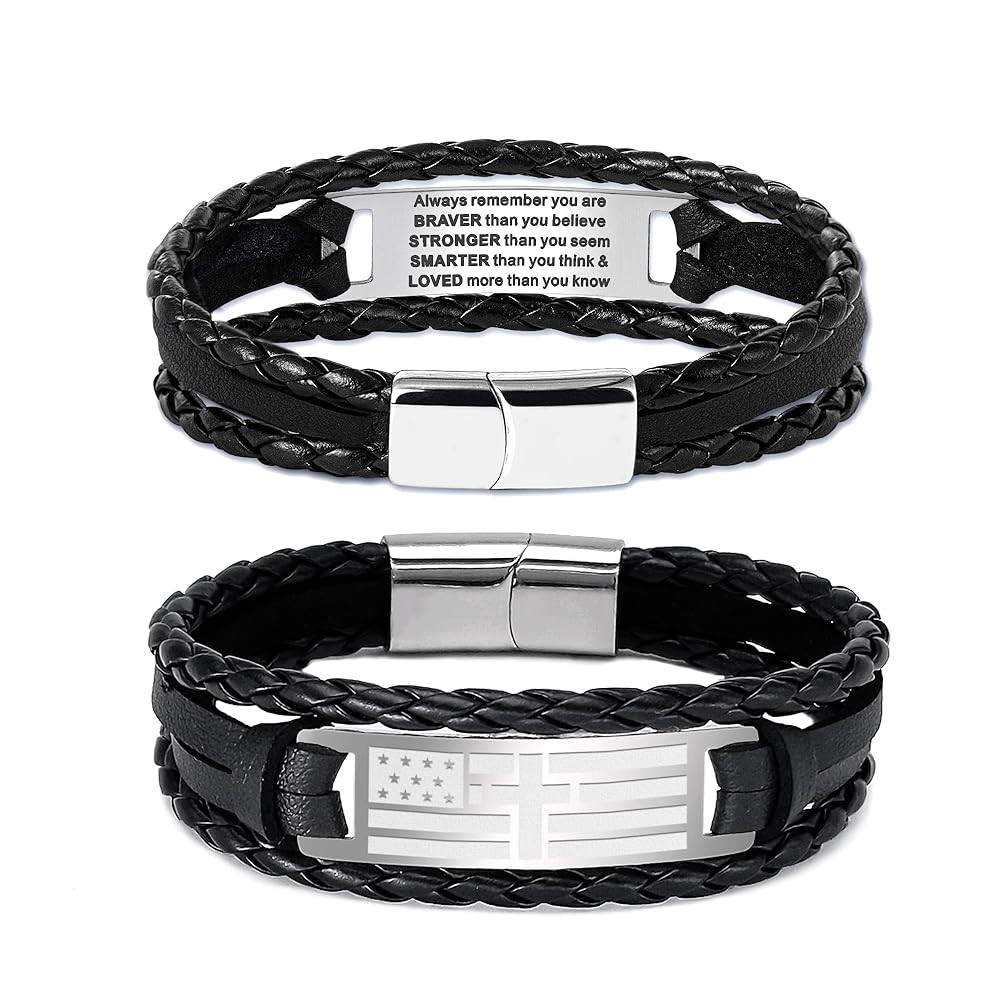 TAGOMEI Christian Leather Bracelet for Men Birthday Gifts for Men Son Boyfriend Stainless Steel E... | Amazon (US)