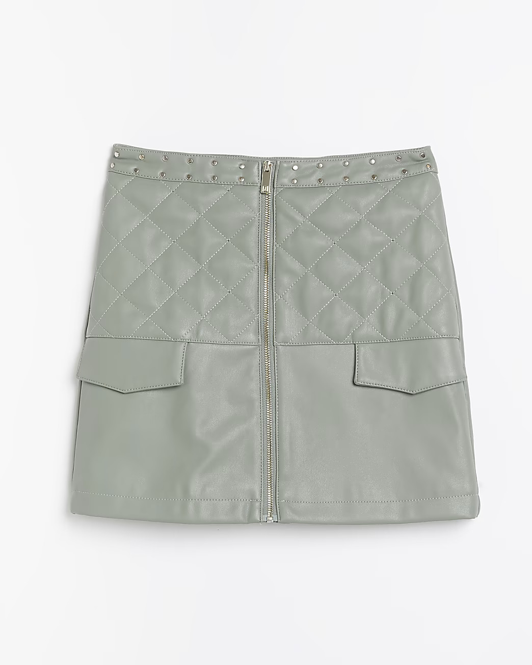 River Island Girls khaki faux leather quilted skirt | River Island (US)