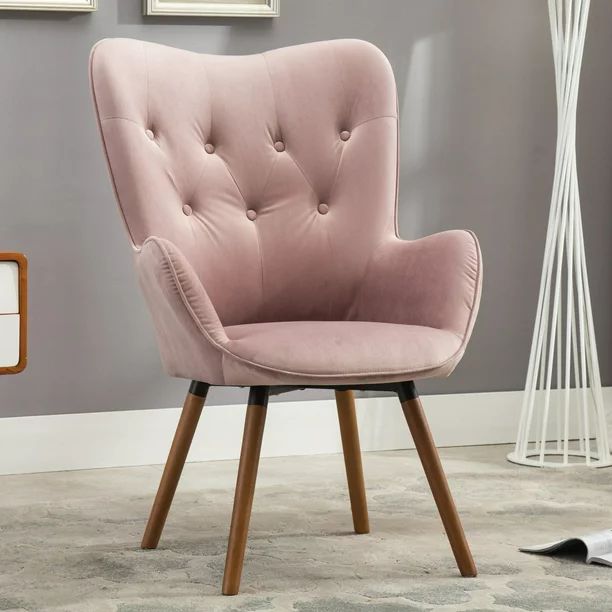 Roundhill Furniture Doarnin Contemporary Silky Velvet Tufted Button Back Accent Chair, Mauve | Walmart (US)