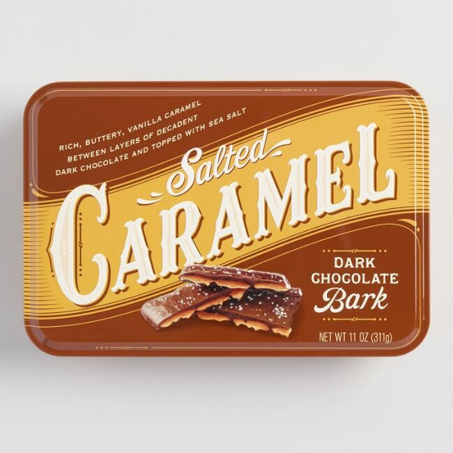 Dark Chocolate Salted Caramel Bark Tin | World Market