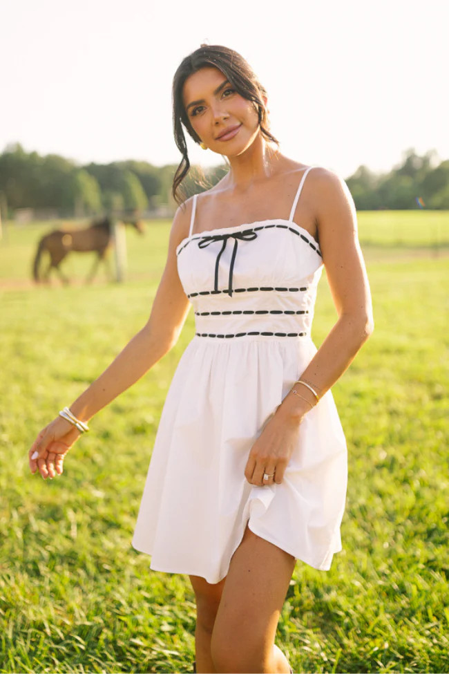 In The Moment Ribbon Tie White Dress Cece Barnes X Pink Lily SALE | Pink Lily