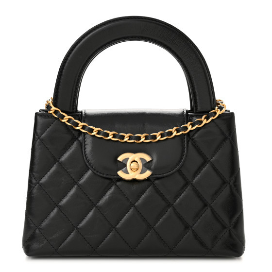 Shiny Aged Calfskin Quilted Nano Kelly Shopper Black | FASHIONPHILE (US)