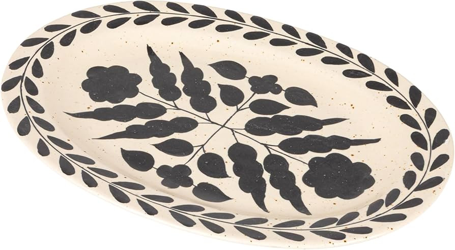 Hand Painted Stoneware Platter with Floral Design, Black and White | Amazon (US)