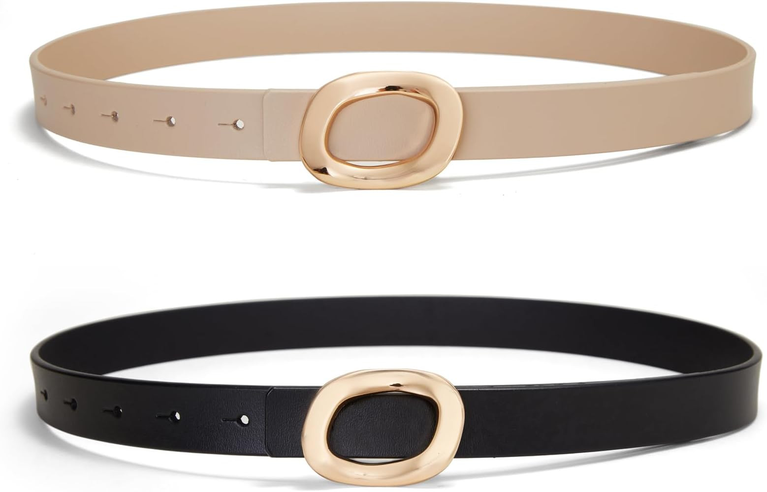 Womens Belt Leather Skinny Thin Waist Belt with Gold Oval Buckle for Dress Pants | Amazon (US)