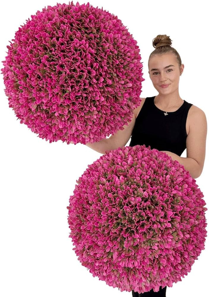 365 Curb Appeal 23" XL Topiary Balls (Hot Pink, 2 Faux Topiary Balls (4 Halves)) | Amazon (US)