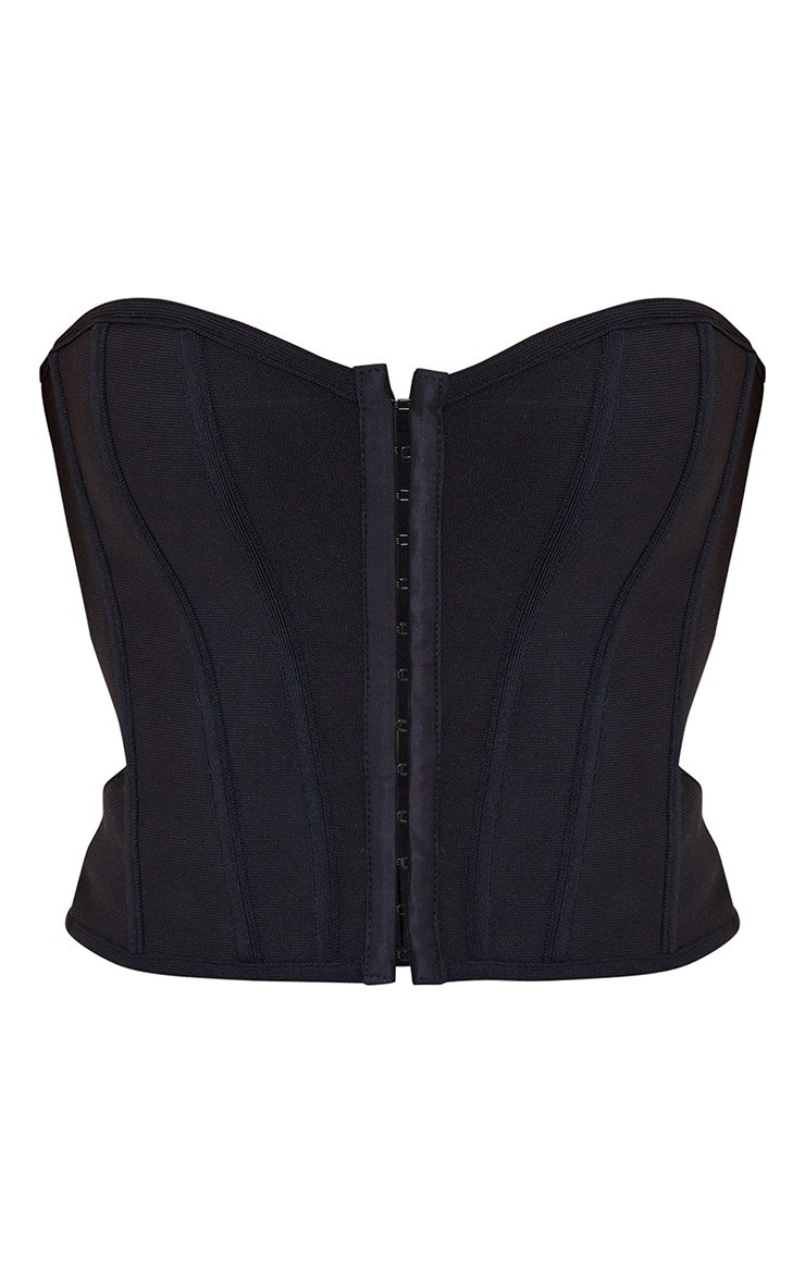 Black Bandage Hook And Eye Structured Corset | PrettyLittleThing US