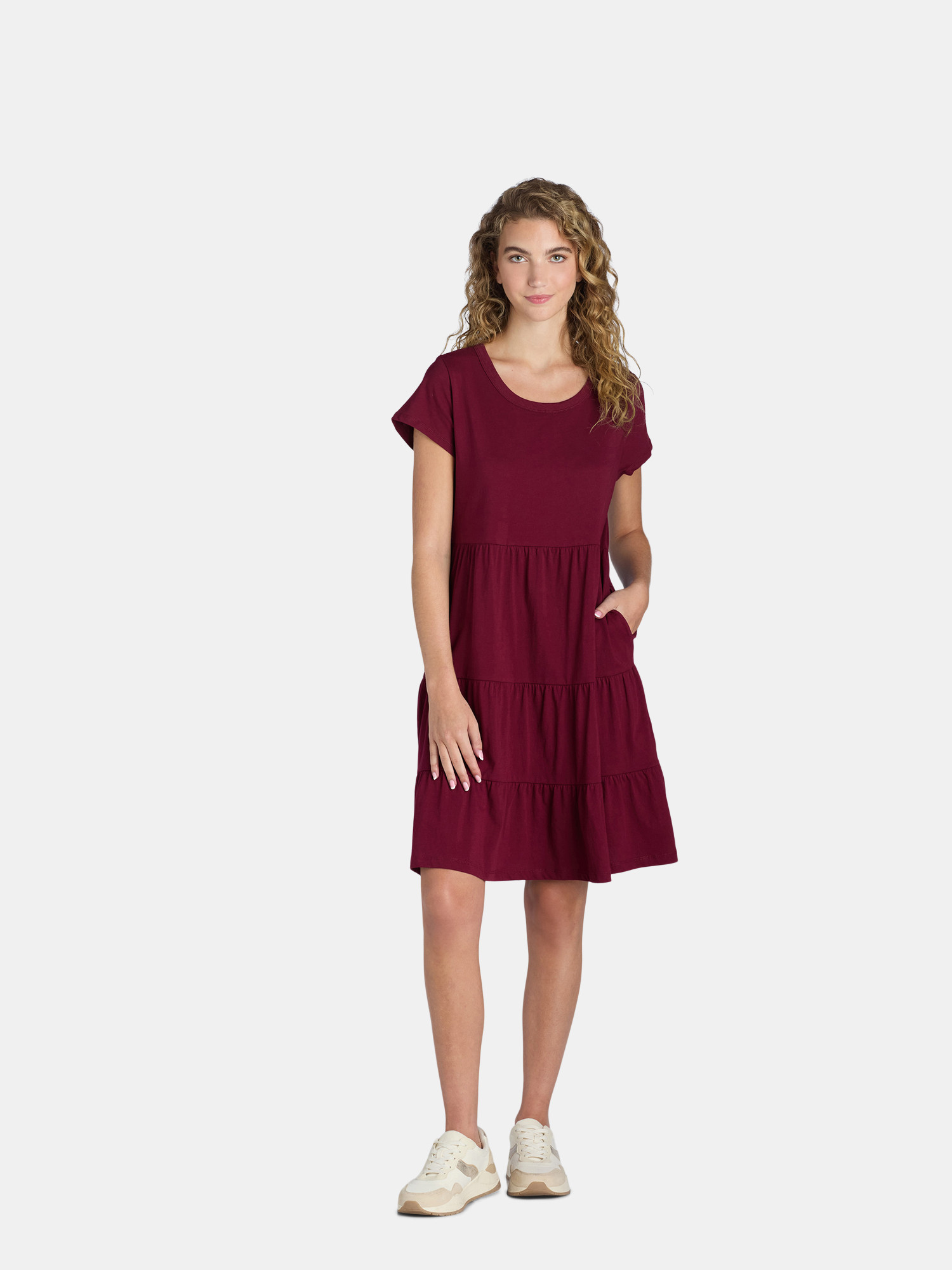 Time and Tru Women's Cotton Knit Tiered Dress, Sizes XS-XXXL | Walmart (US)