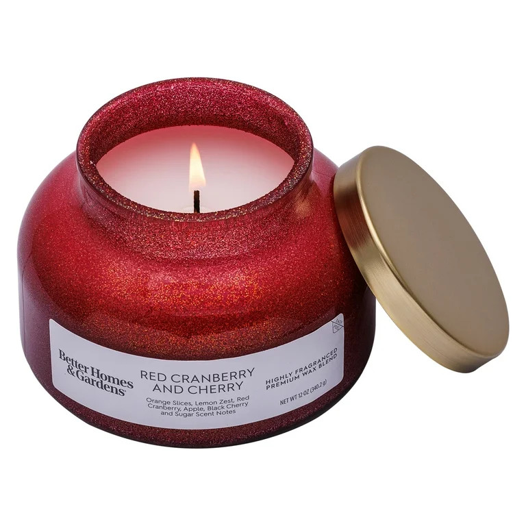 Better Homes & Gardens 1-Wick Holiday Scented Jar Candle, Red Cranberry and Cherry, 12oz. | Walmart (US)