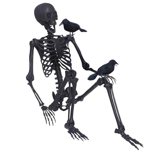 5.4Ft Halloween Skeleton,Posable Skeleton Full Size Skeleton with Movable Joints and 2PC Black Feathered Crows for Halloween Decorations Outside and Inside | Amazon (US)