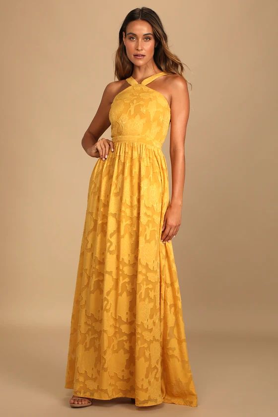 Love and Beyond Marigold Burnout Floral Maxi Dress | Lulus (US)