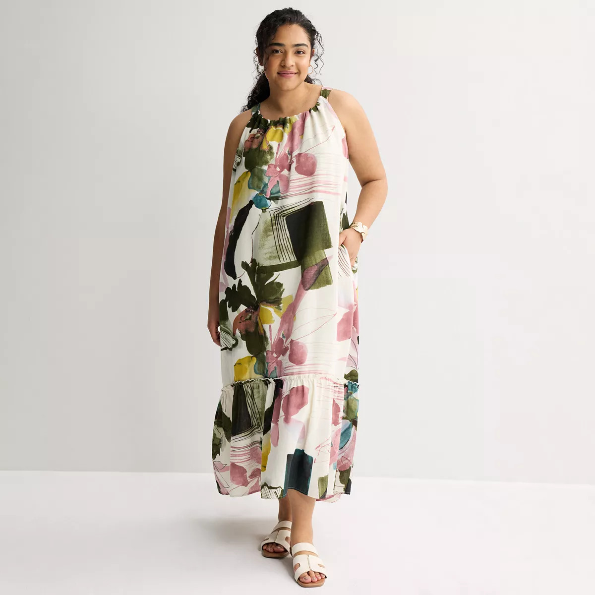 Plus Size 5th & Madison Edit Halter Neck Tiered Maxi Dress, Women's, Size: 1XL, Blue Wine | Kohl's