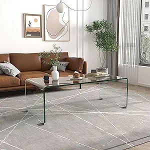 IANIYA Tempered Glass Coffee Table for Modern Living Room Decor, Easy to Clean with Safe Rounded ... | Amazon (US)