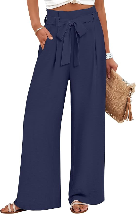 ANRABESS Womens Wide Leg Palazzo Pants Belted High Waisted Business Casual Flowy Long Trousers wi... | Amazon (US)