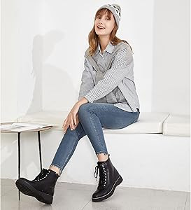 Hawkwell Women's Combat Boots Side Zipper Lace up Ankle Booties | Amazon (US)