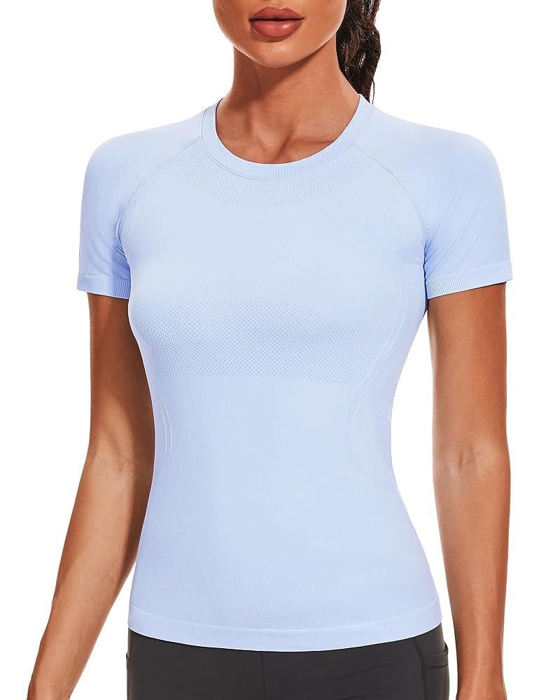 Stelle Women Workout Tops Short Sleeve Seamless Athletic Shirts Yoga Gym Sports Breathable Tees | Amazon (US)