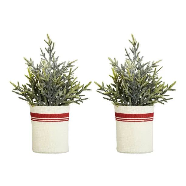 Holiday Time Mini Potted Flocked Pine Tree Christmas Tabletop Decoration, Set of 2 | Walmart (US)