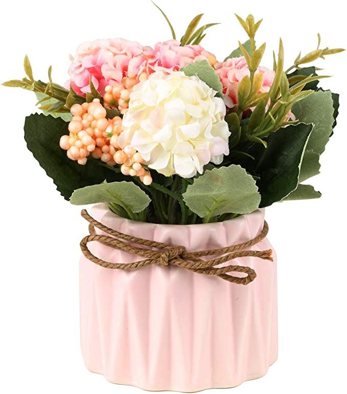 SUPNIU Artificial Hydrangea Bouquet with Small Ceramic Vase Fake Silk Variety Flower Balls Flower... | Amazon (US)