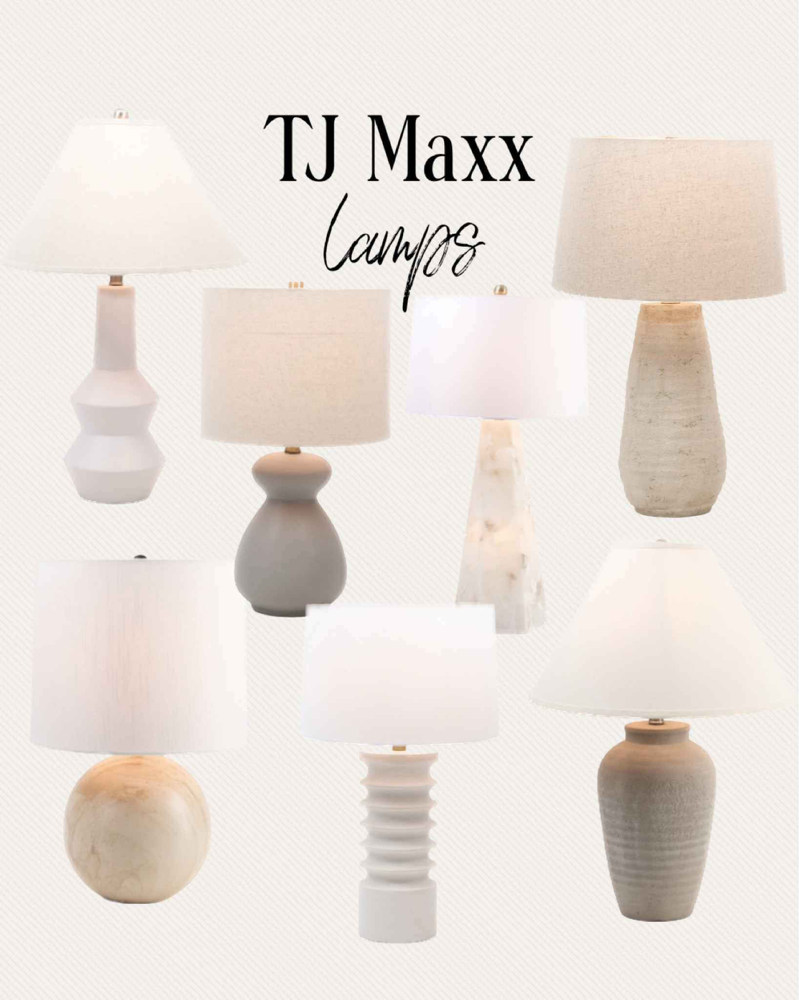 Neutral table lamps. Designer lamps at discounted prices

Living room lamps, bedroom lamp, entryway lamps, lamps, table lamps, look for less, designer look for less, lighting, home decor, affordable decor, TJ Maxx lamps, home accents, designer lighting

#LTKFind #LTKhome #LTKunder100