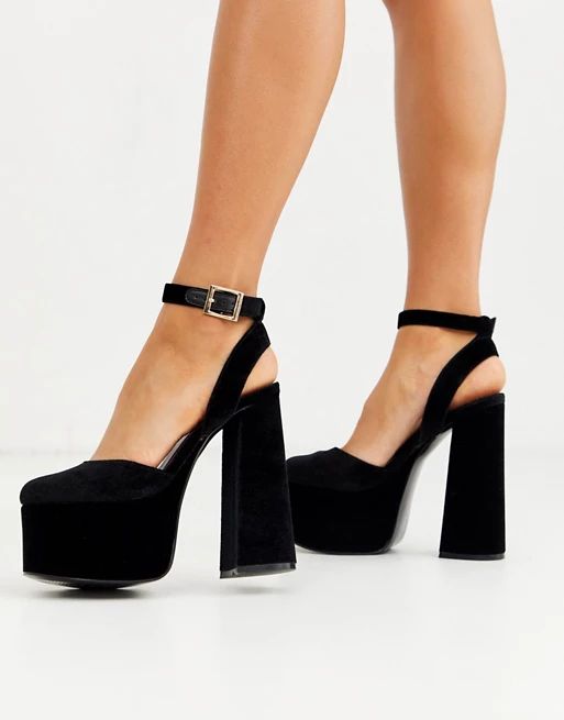 ASOS DESIGN Punch chunky platform high block heels in black velvet | ASOS US