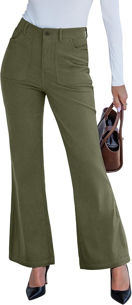 GRAPENT Corduroy Pants for Women Flare High Waisted Fall Winter Elastic Waist Stretchy Work Casua... | Amazon (US)