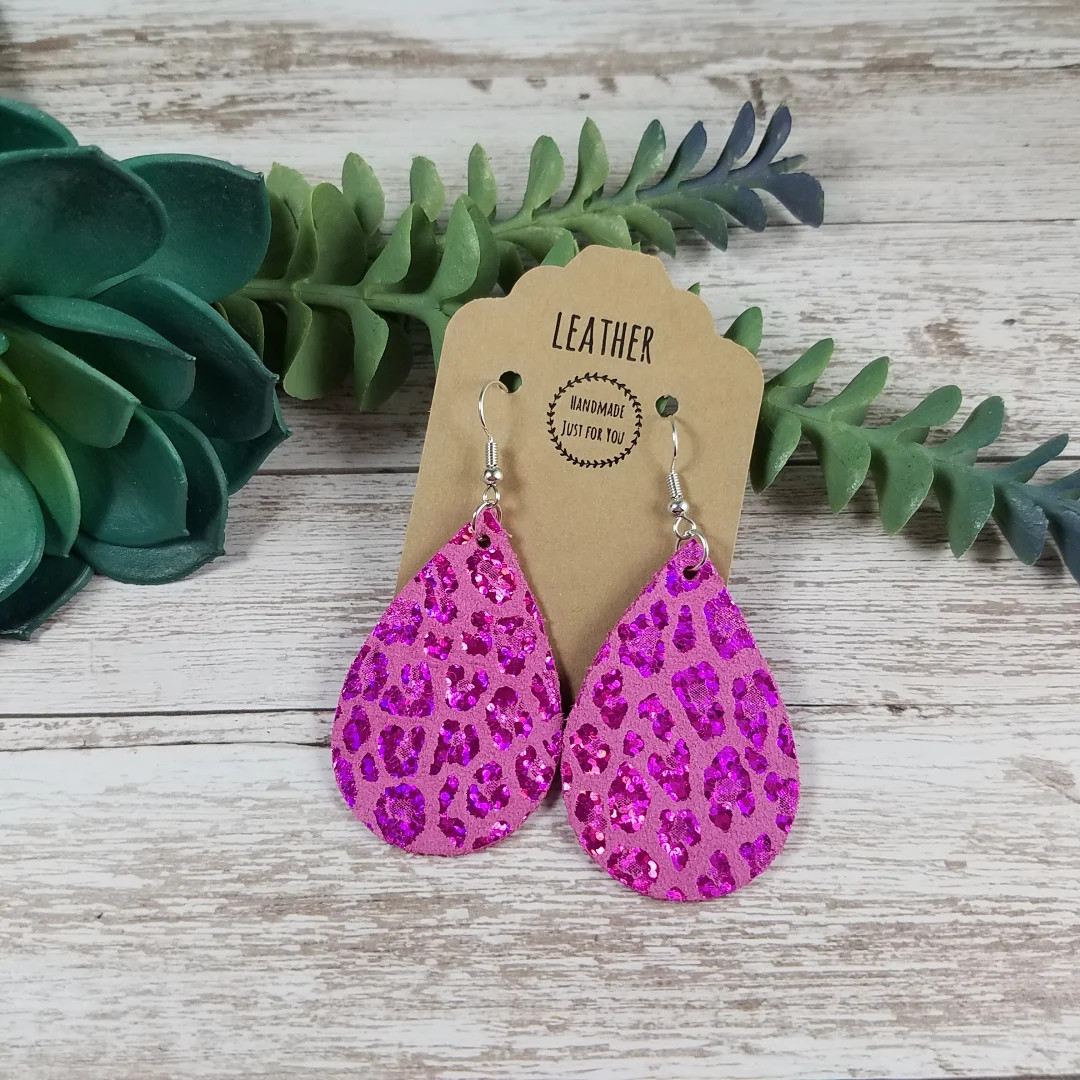 Small Hot Pink Cheetah Suede Teardrop Earrings/soft Animal Leopard Print Petal Earrings/gift for ... | Etsy (US)