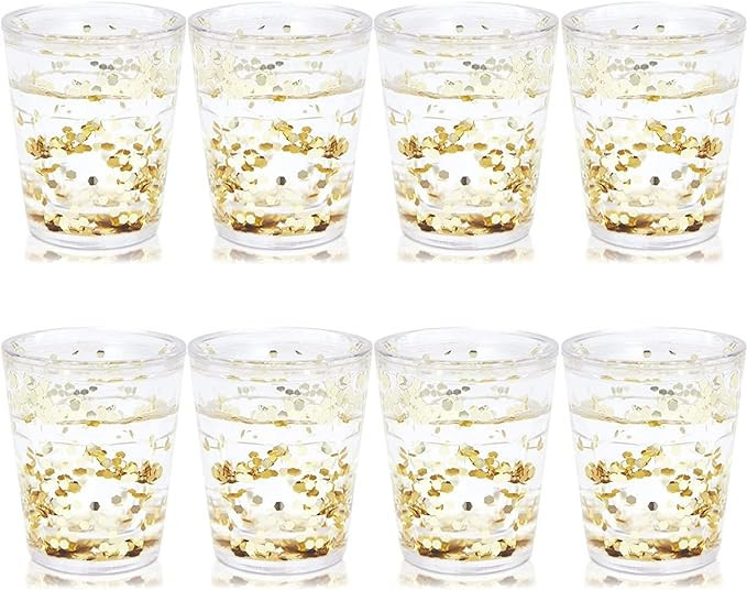 Set of 8 Pretty Gold Shot Glasses with Glitter for Girls Birthday, Holiday Party, Bachelorette (1... | Amazon (US)