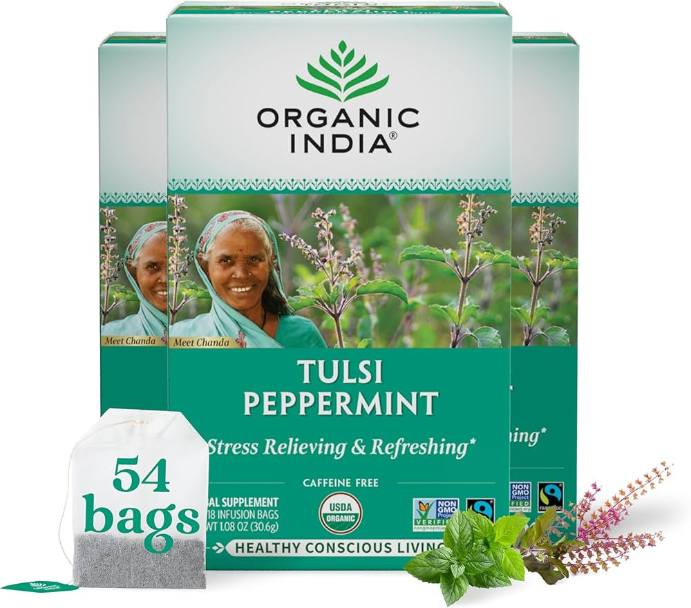 Organic India Tulsi Peppermint Herbal Tea - Stress Relieving & Refreshing, Immune Support, Aids D... | Amazon (US)